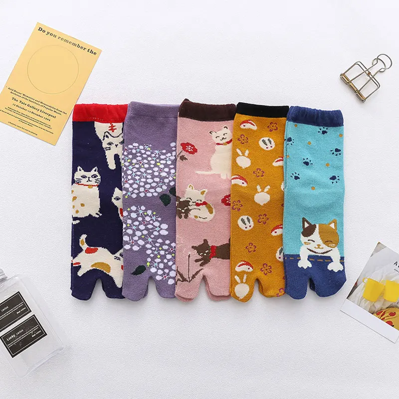 

Split Toe Cotton Socks For Women Girl Middle Tube Kimono Flip Flop Tabi Socks Breathable Animal Printed Sandal Two-toed Socks