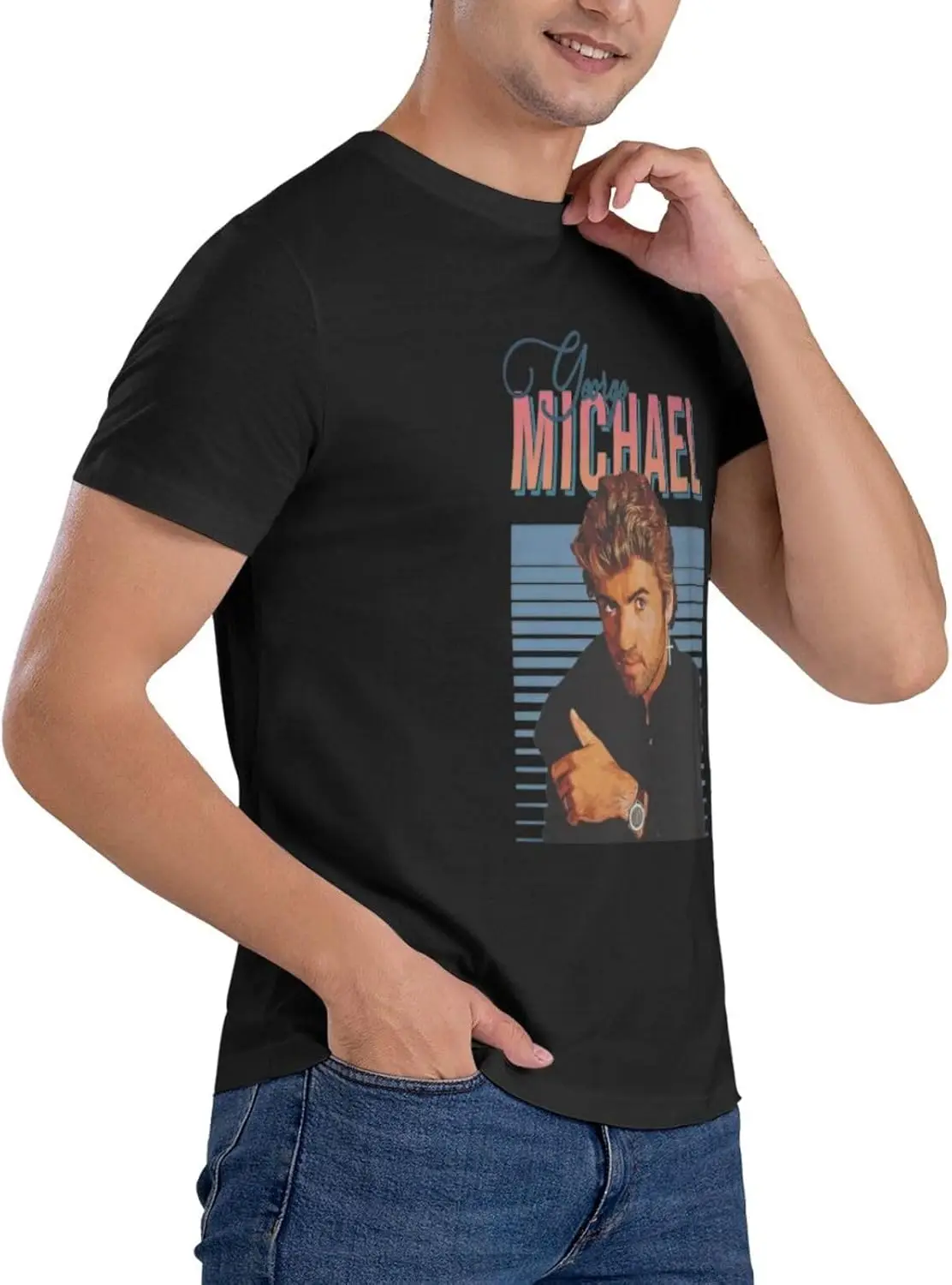 George Music Michael Men'S T-Shirts Casual Comfortable Design Graphic Crew Neck Short Sleeve Top Black