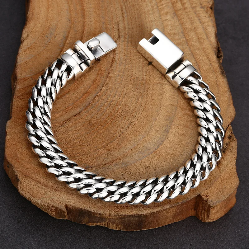 925 Sterling Unisex Style Whip Pattern Cuban Bracelet, Thai Silver Vintage Jewelry