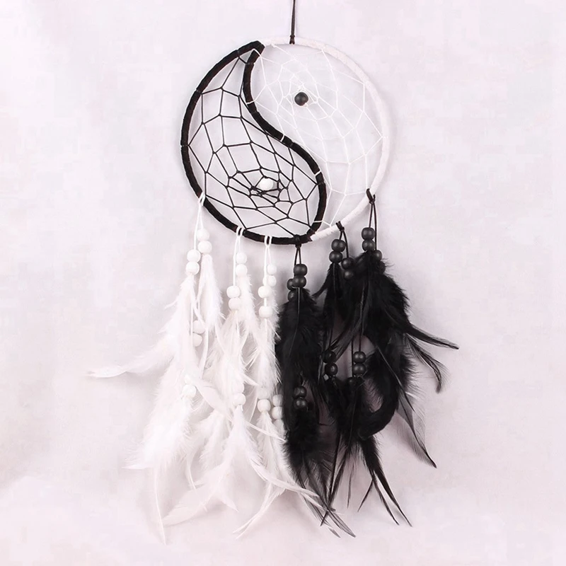 Yin Yang Dream Catcher Circular Net With Feathers Beads & Resin Sheep Head Skull Head Wall Hanging 3D Animal Longhorn