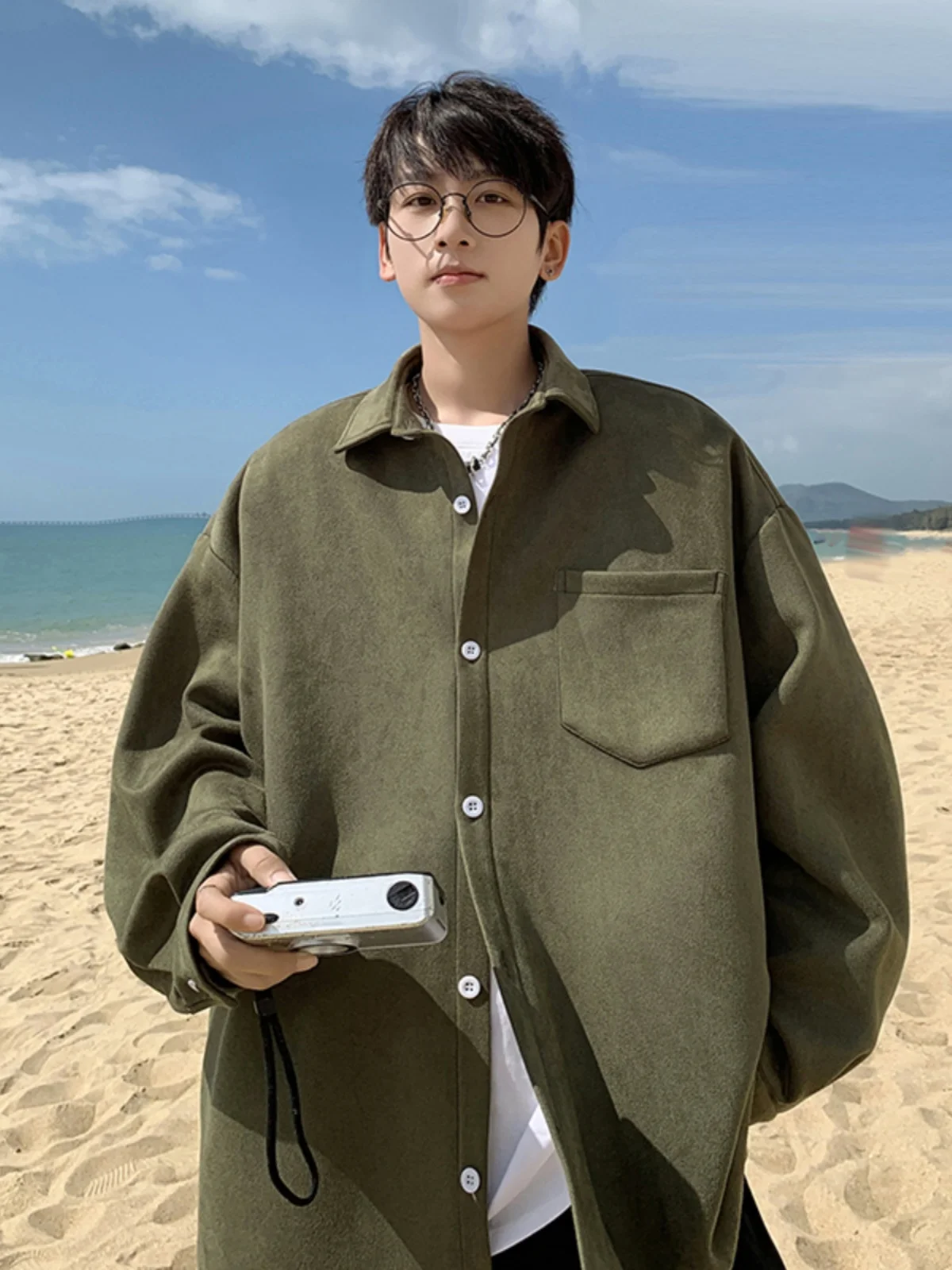 

American Sle Baroque Oversize Long Sve irt Coat Spring Autumn Men's Faion Brand Trendy Top Youth ular Loose Fit