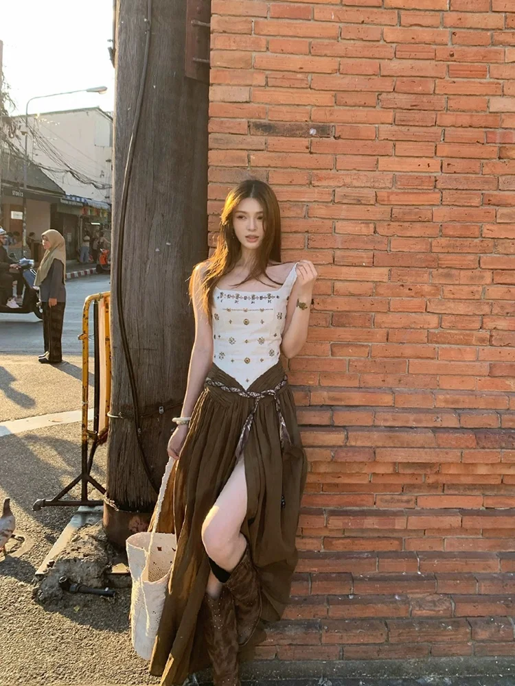 

Umei STAZF7 plus Size Summer Vintage Holiday Style Long Dress Splice Design Sexy Girl Split Skirt A-Line Maxi Dress