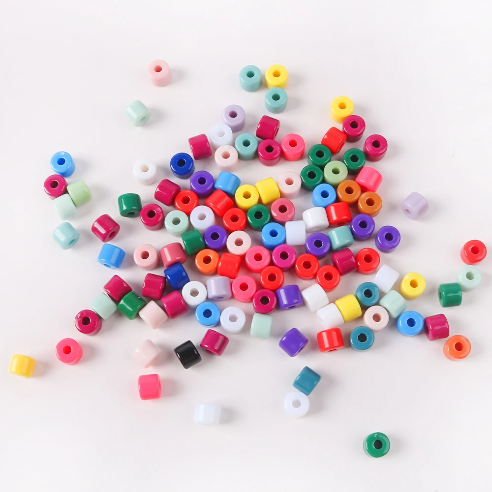 100pcs Acrylic Multicolor Cylindrical Beads Diy Handmade Necklaces Bracelets Cell Phone Chains Loose Bead Jewelry Accessories