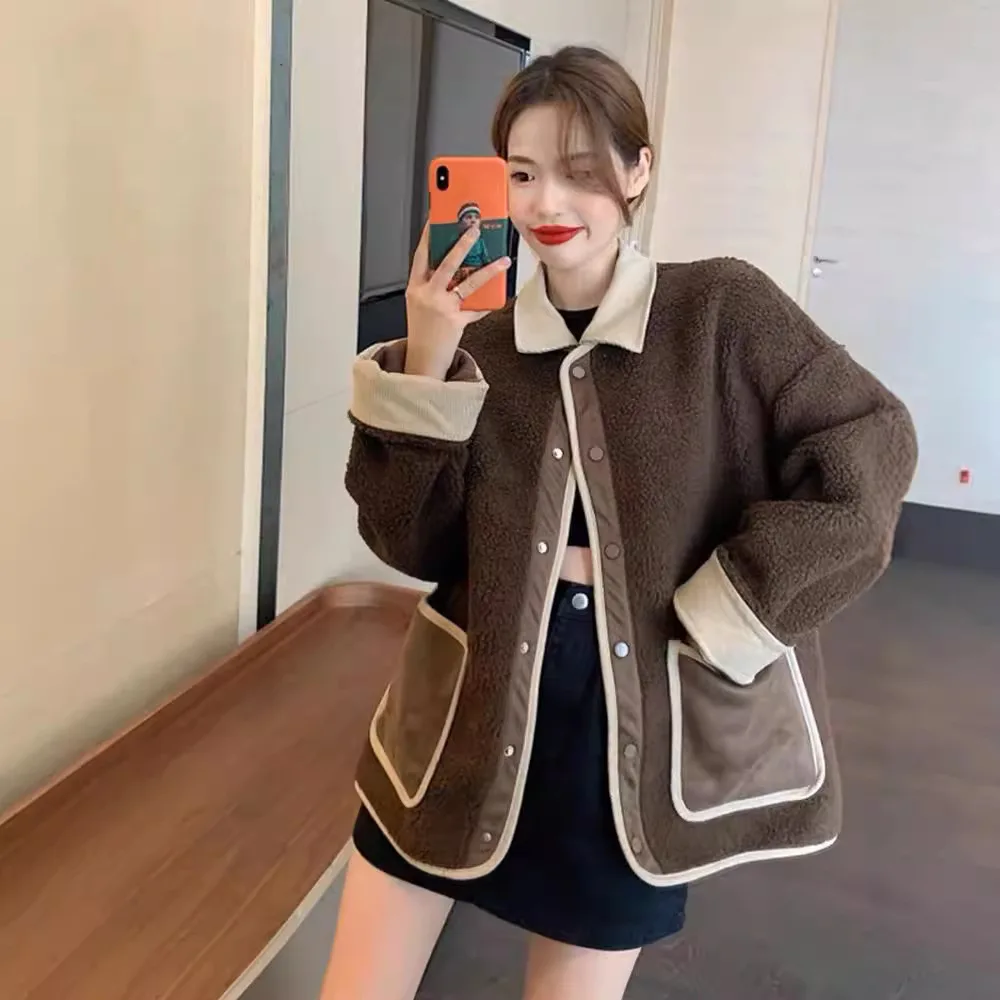 

Autumn and Winter New High-end Design Imitation Lamb Wool Jacket Women's Loose and Casual Western-style Top