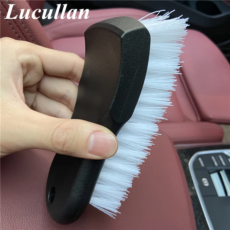 Lucullan White Stiff Hair Car Detailing Brushes For Car Frame Upholstery Carpet Tires Dirt Remove Cleaning Tools