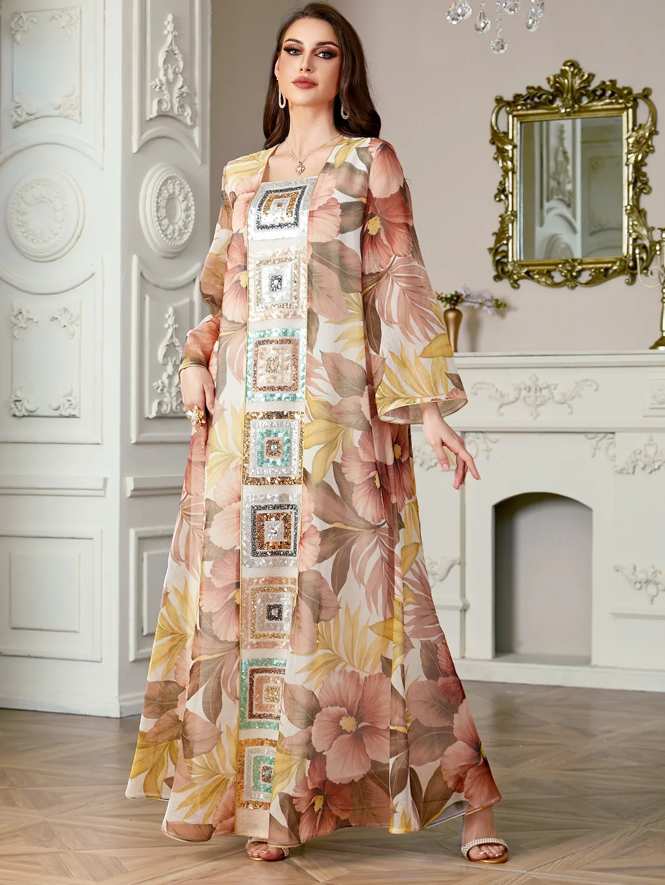 Eid vestido de mujer bordado de lentejuelas Abaya musulmana fiesta Jalabiya Ramadán Vestidos largos Abayas Vestidos Largos Kaftan árabe vestido largo