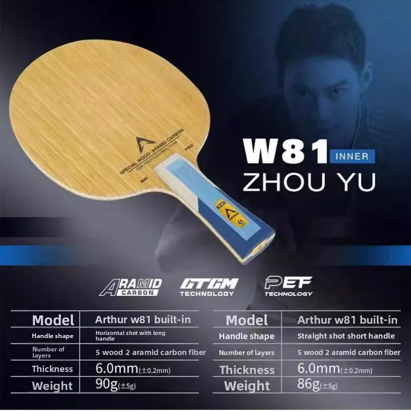 Loki Arthur W81 Pro 탁구 블레이드 - 국가대표팀 카본 아릴레이트 내부/외부 내장(FL/ST 핸들) 탁구 패들 ITTF