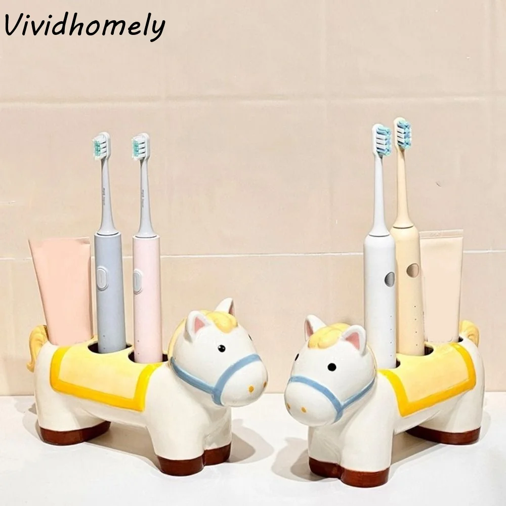 

Керамический держатель для электрических зубных щеток в форме лошади, экономящий место, на 3 зубные щетки, водонепроницаемый, декоративный