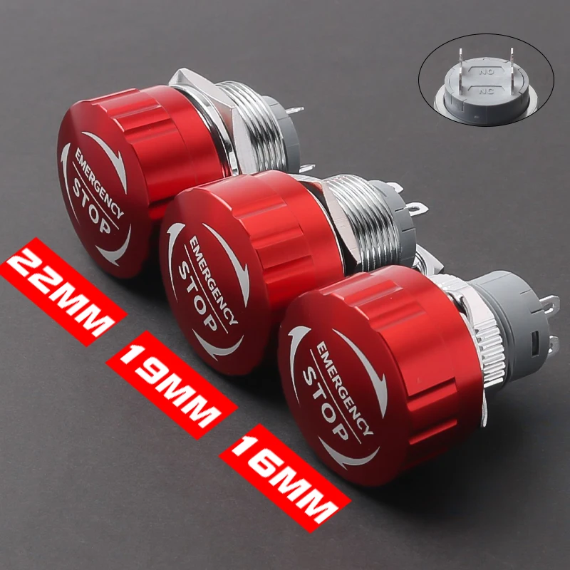 Mantar kafa Metal acil Stop anahtarı 16mm/19mm/22mm 1NO1NC 4Pins Ultra kısa stil su geçirmez güç acil Stop anahtarı