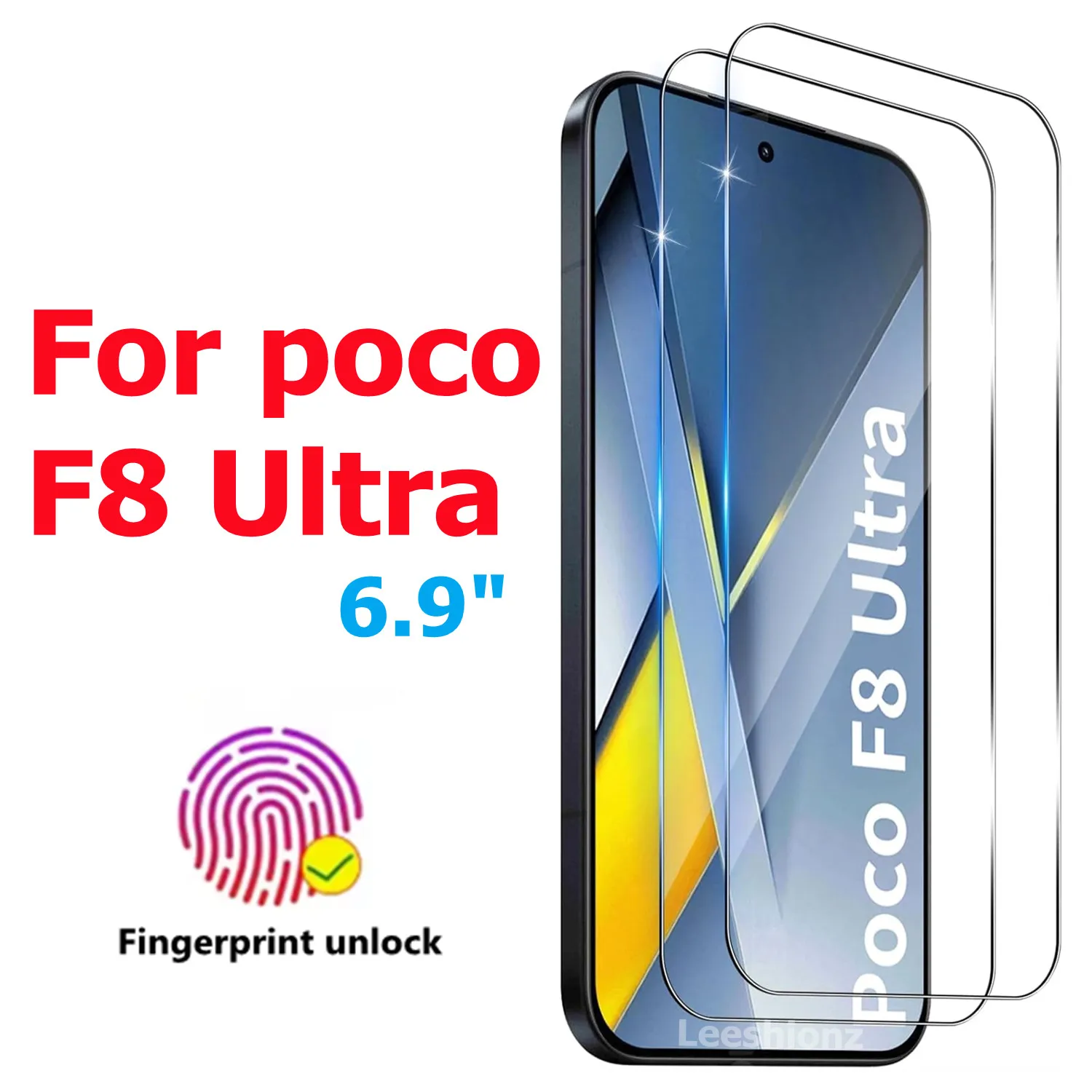 

For poco F8 Ultra 6.9'' tempered Glass Fingerprint unlock protective film, scratch resistant and bubble free