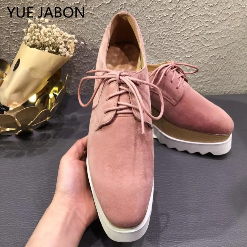 Pink New Women Sneakers Cow Suede Waterproof Wedges Platform Outdoor Running Shoes Gladiator zapatos de mujer Heel Sneakers