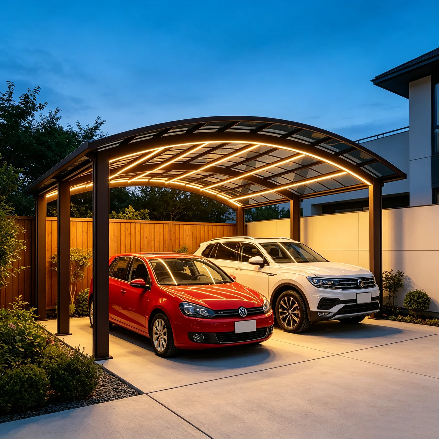 High Quality Aluminum Arched Carport Garage, Outdoor Shade for SUV, Heavy Duty Rain Snow Typhoon Canopy with LED Strip