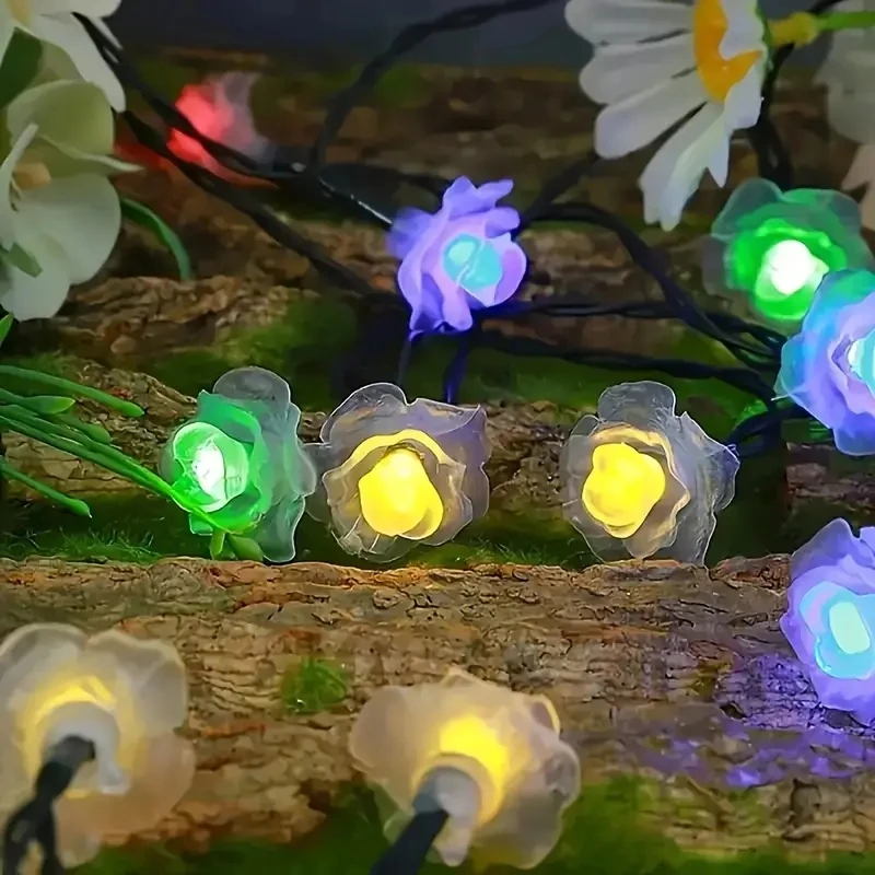 

Solar Rose LED String Lights 8 Lighting Modes Fairy Light Christmas Garland for Valentine's Day Garden Party Decor