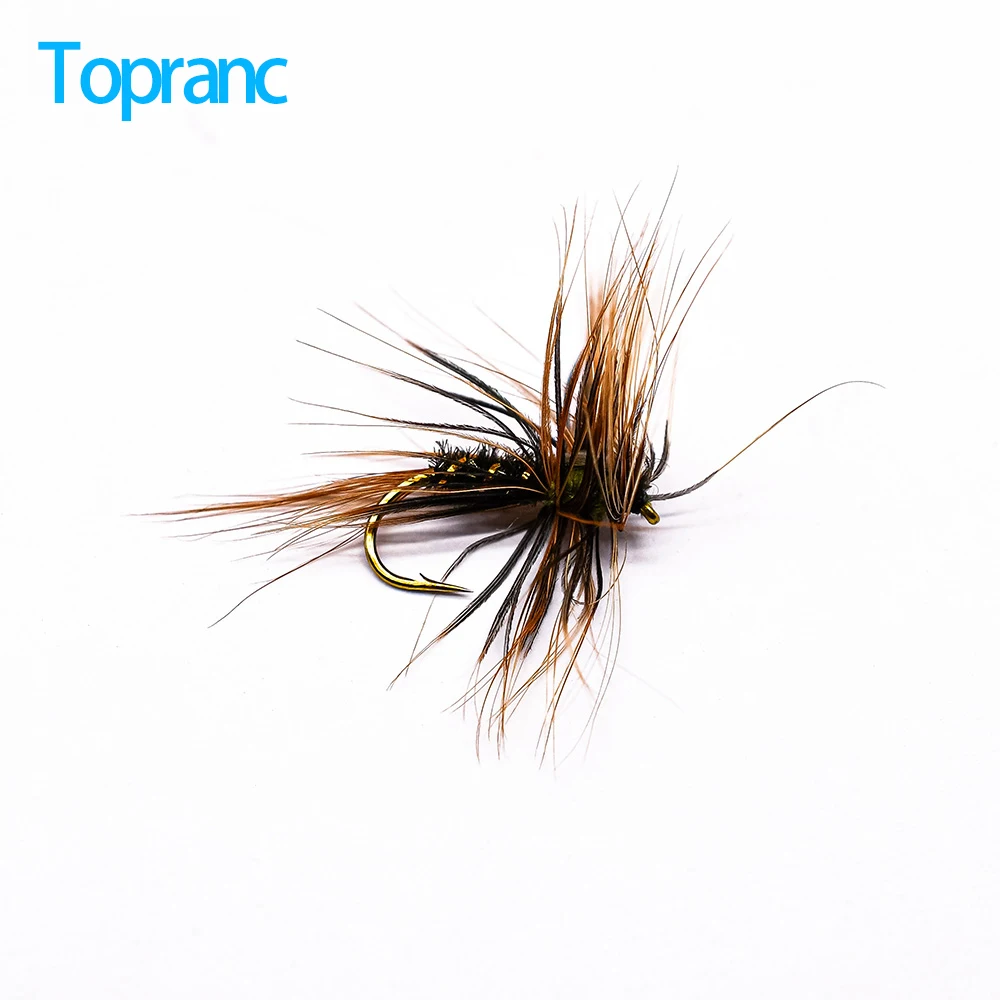 Topranc 12Pcs Dry Fly Flies Trout Lure Fly Fishing Nymph Worm Fake Baits Hook 8# Mayfly flying Midge