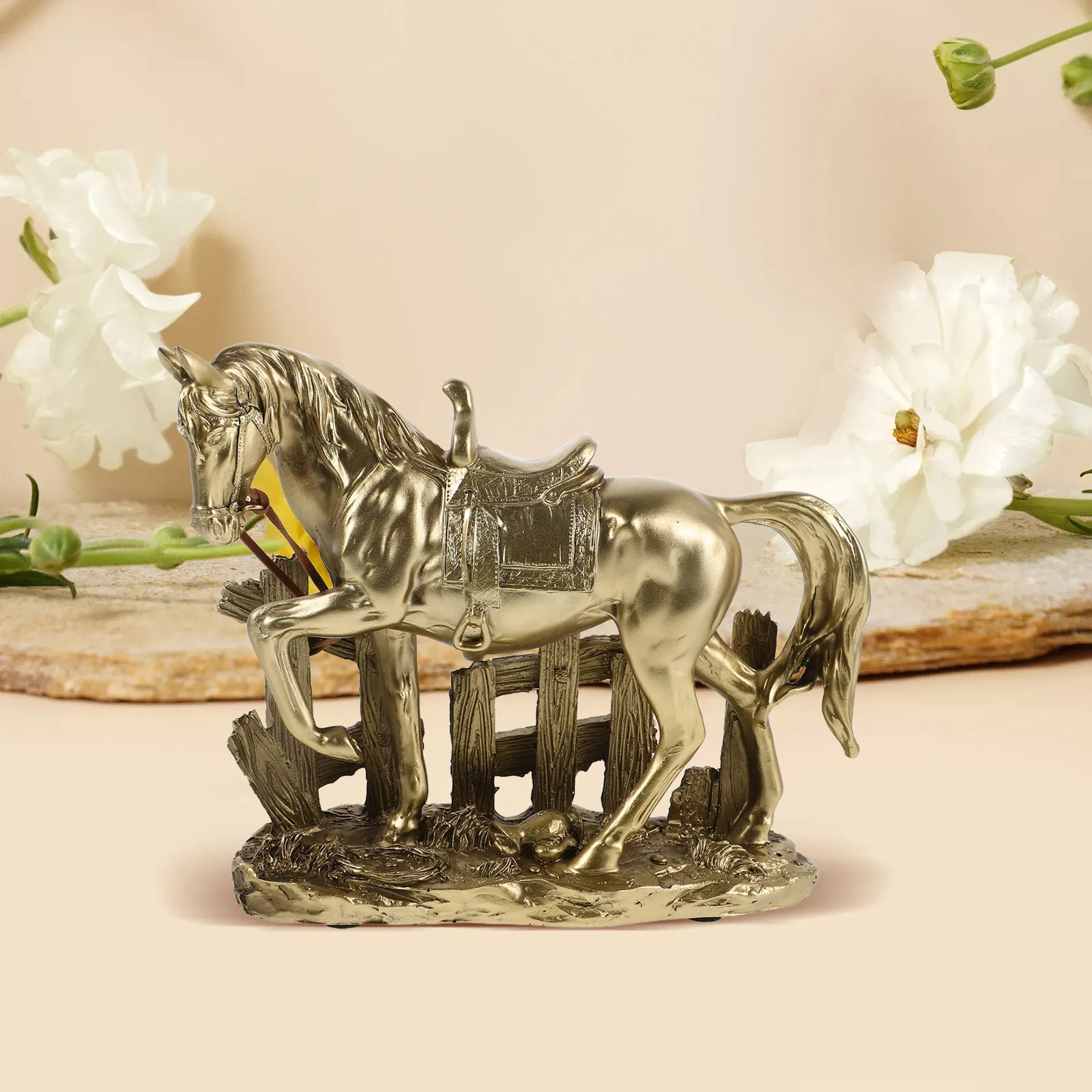 واقعية الدائمة الحصان الراتنج النحت الذهب لهجة الفن الزخرفية لمدخل غرفة المعيشة مكتب عرض الطاولة