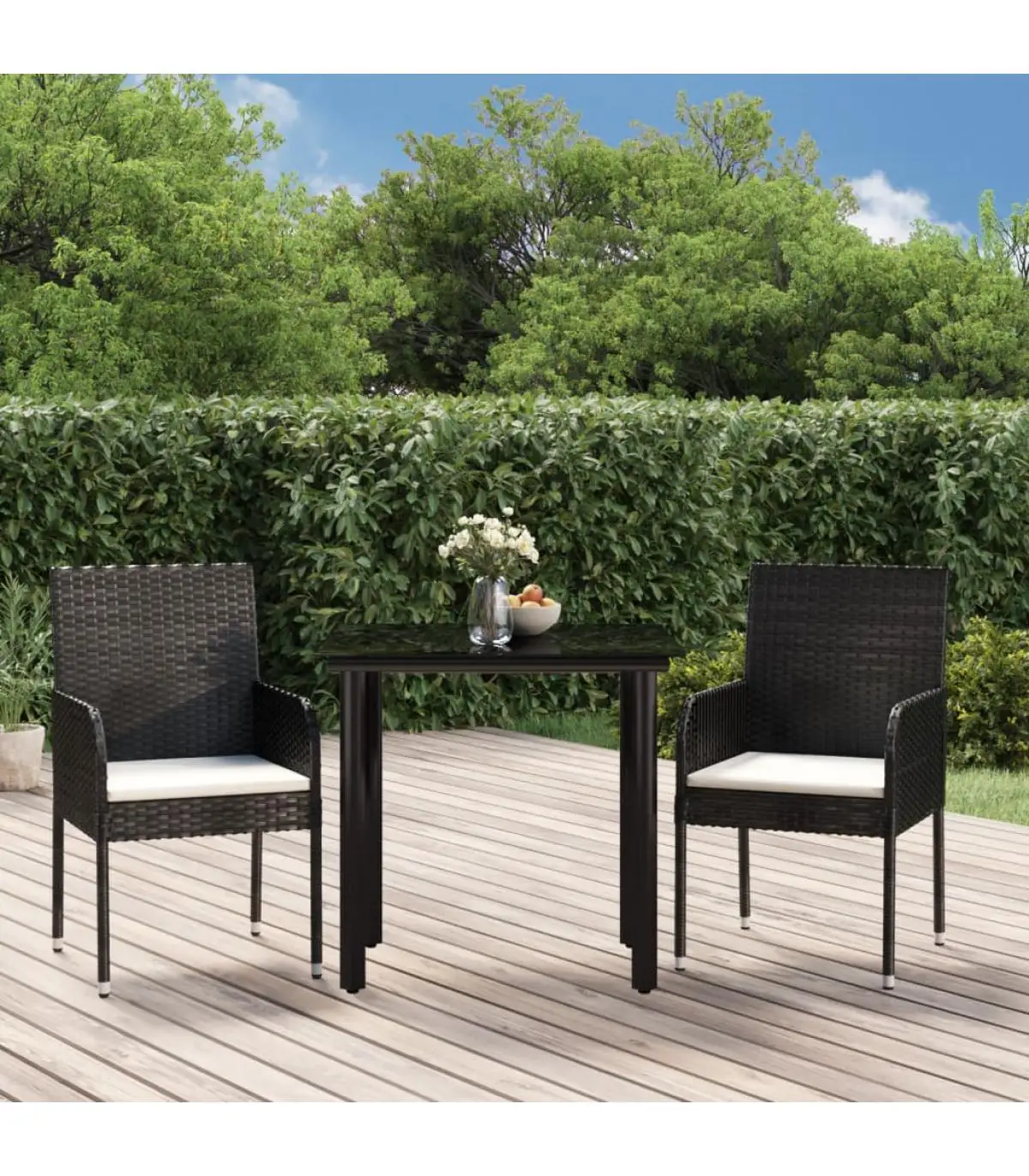 Garden sets garden dining Set 3 PCs with black synthetic rattan cushions