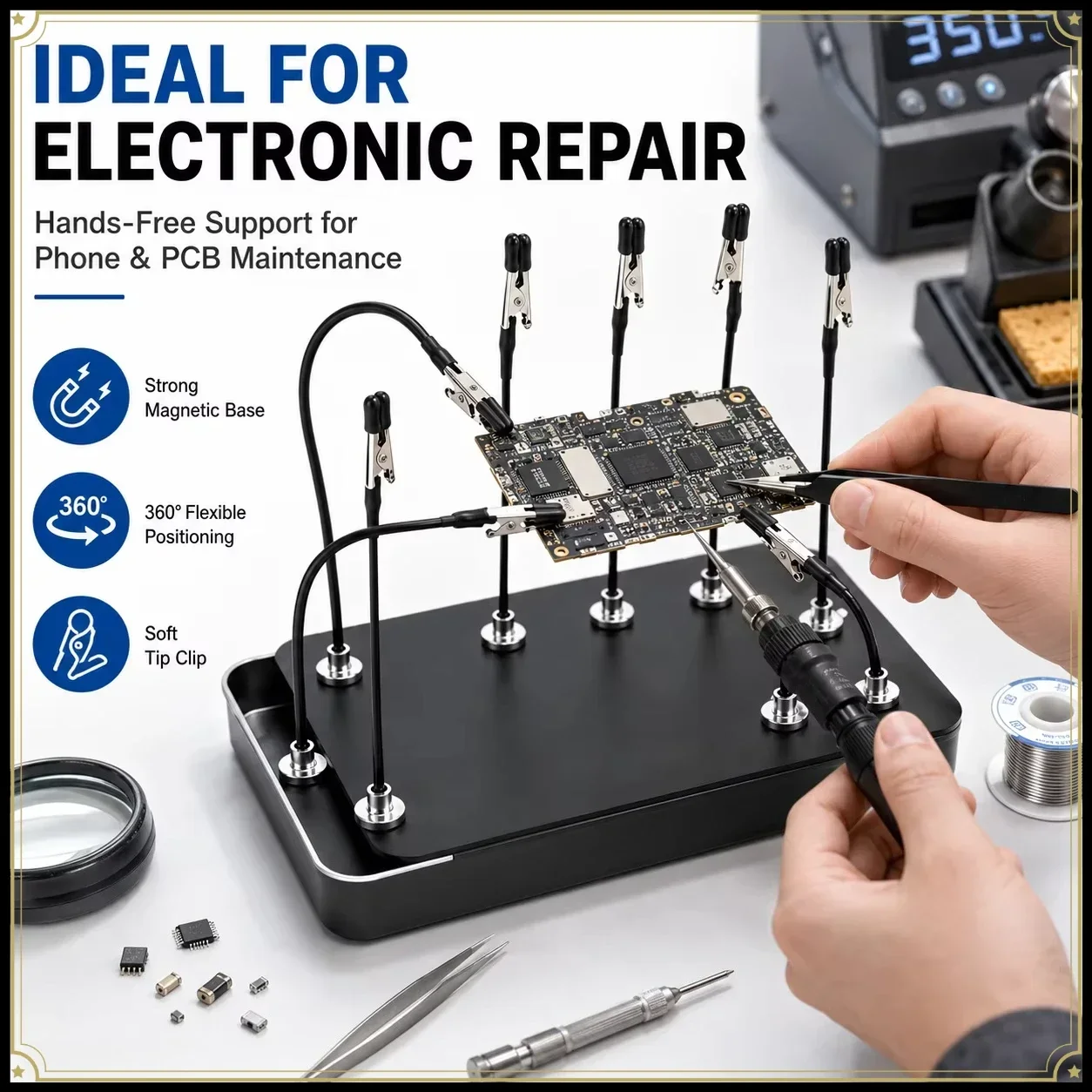 10PCS PCB Bracket with Alligator Clip Practical Magnetic Welding Assistant Hand Electronic Storage Box Repair Multipurpose Tool