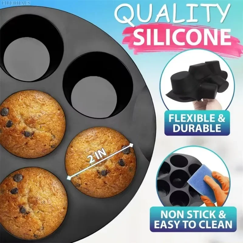 

7 Cups Airfryer Silicone Muffin Pan Cupcake Mold Air Fryer Accessories Non-Stick Mini Cake Mould Bakeware Ice Molds Bbq Grill