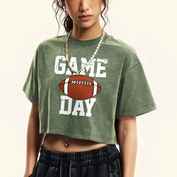 Game Day Rugby Letter Graphic Print Female T-Shirts Washed Fitness Crop Top Harajuku Summer Clothing Cotton Quality T Shirt