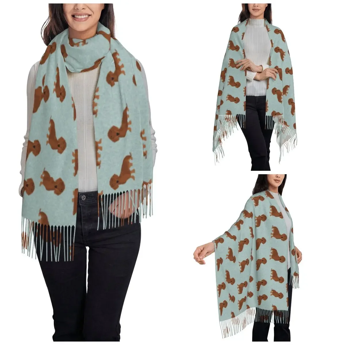 Dachshund Dog Scarf for Womens Winter Warm Cashmere Shawls and Wrap Animal Wiener Dog Long Scarves with Tassel Daily Wear