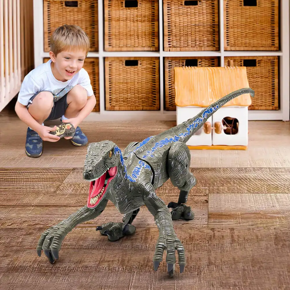 Telecomando Dinosaur Toys Kids RC Electric Walking Jurassic Dinosaur Simulation Velociraptor Toy con luce a LED e rugging