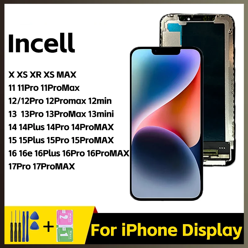 Wyświetlacz Incell do iPhone 11 12 13 14 15 16 17 Pro Max Mini, Ekran 3D z Digitizerem do iPhone X XR XS Max 14 15 16 Plus