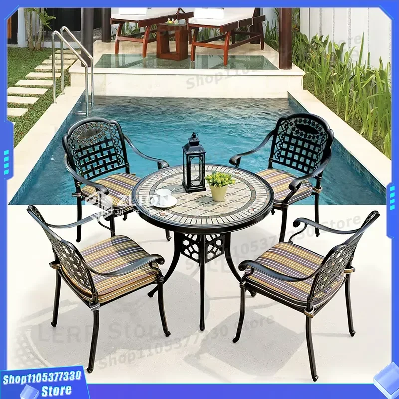 Nordic Style Waterproof Cast Aluminum Outdoor Dining Set Modern 2 Seat Table and Chairs for Garden Patio Balcony Furniture
