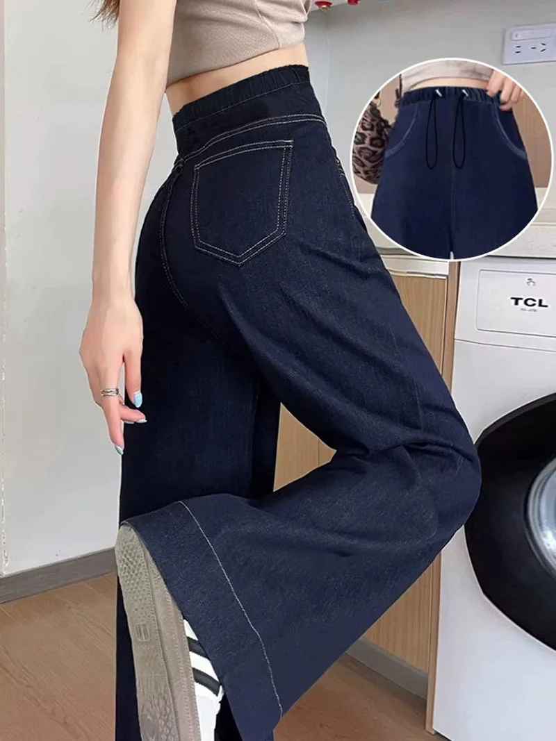Blue Classic Fashion Flare Pants Comfort Micro Stretch Mid Waist Jeans Women Plus Size Trousers Casual Elastic Gym Sports Pant