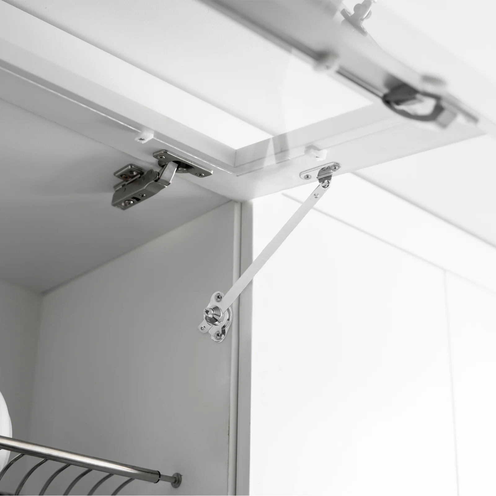 

2Pcs Stainless Steel Cabinet Support Poles Flip-Down Door Lift Hinges Kitchen Cabinet Furniture Lid Supports Closet Support Pole