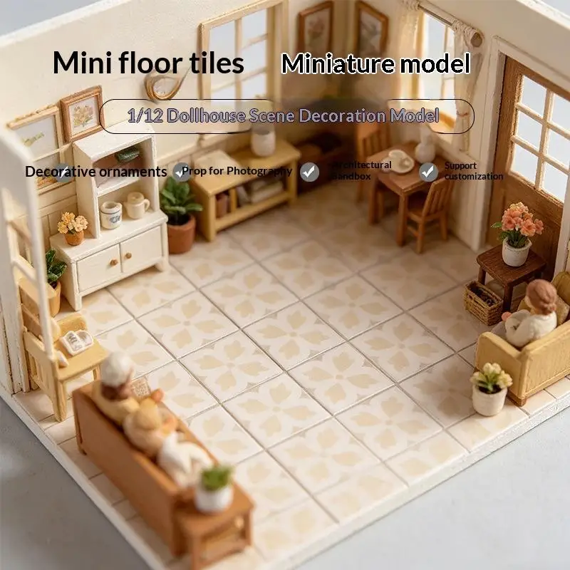 Dollhouse Floor Decor 10Pcs 1:12 Square Wooden Splicing Tile Set DIY Mini Room Simulation Toy For Kids Gift