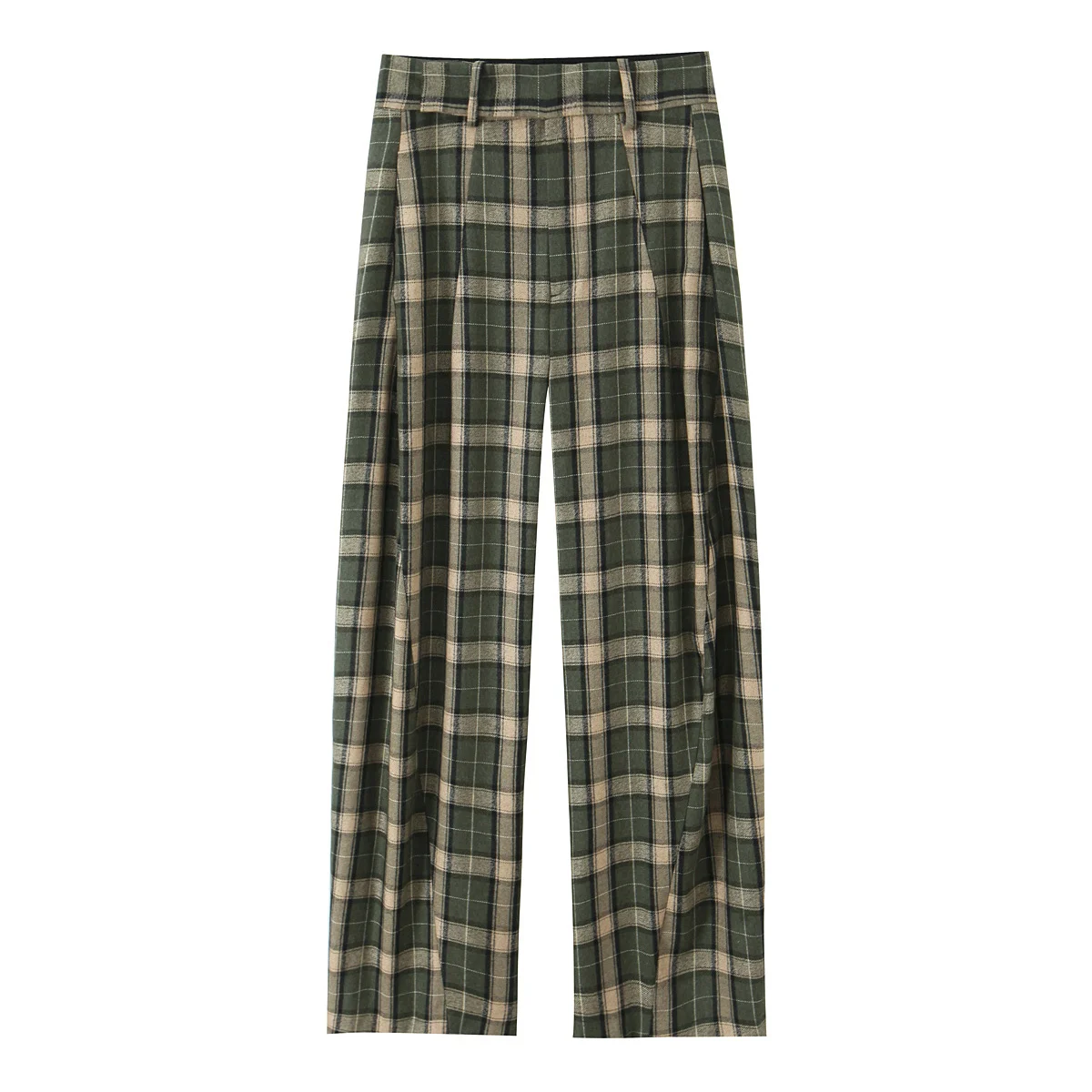ZEVITY 2026 New Women Vintage Contrast Color Check Plaid Print Wide Leg Pants Female Retro Casual Slim Long Trousers Mujer P9518