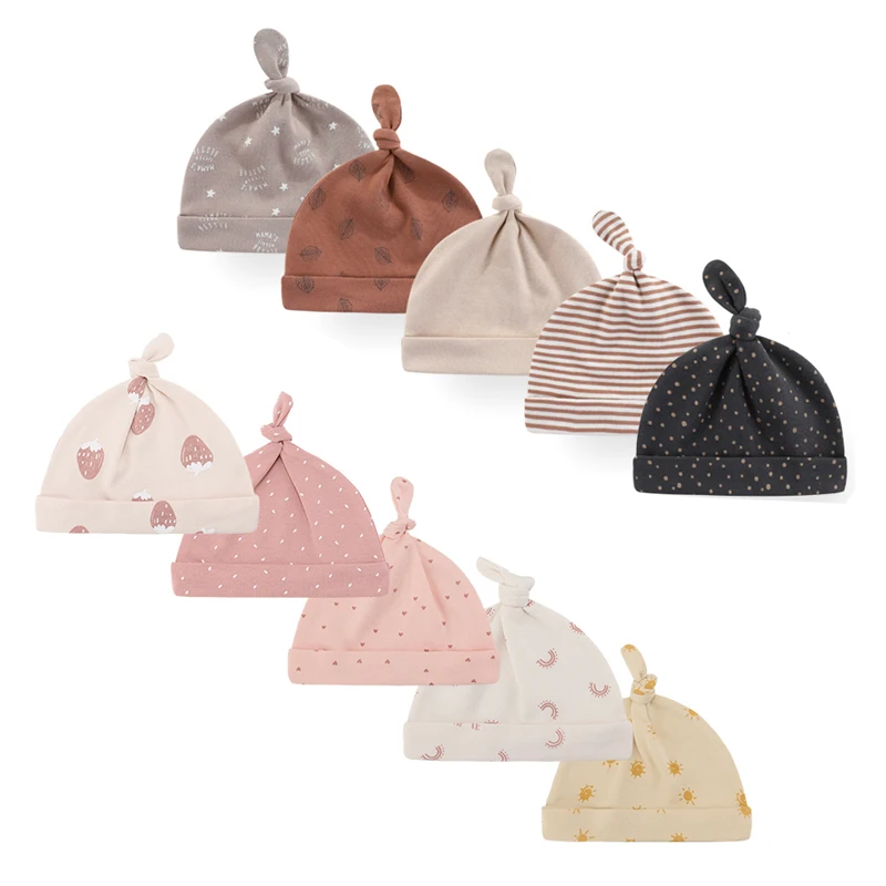 Unisex 3/5Pieces Cotton Infant Hats Newborn Baby Girl Boy Hats 0-6Months Solid Color Soft Baby Accessories