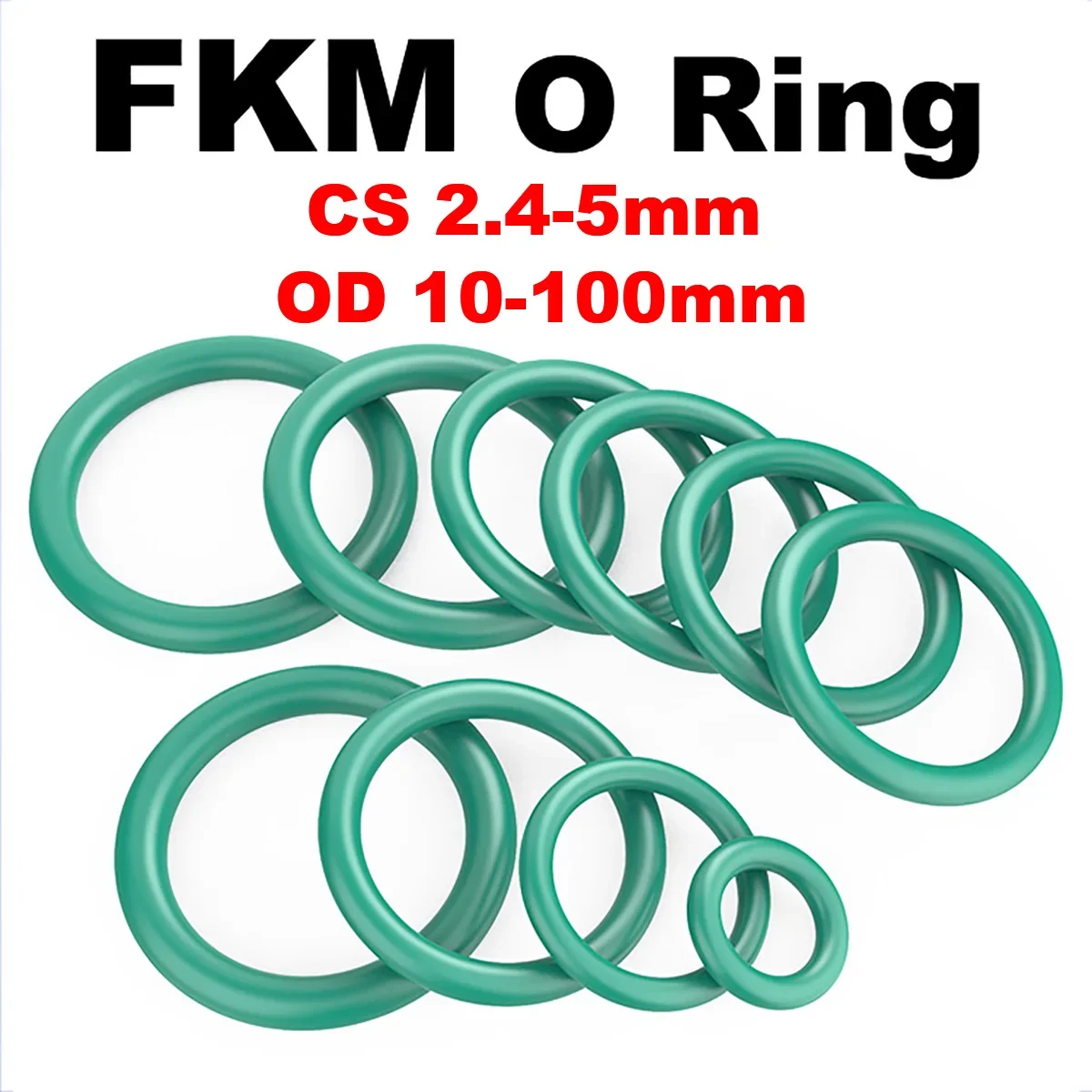 FKM O-ring Green Fluororubber Rubber Sealing Gasket O Ring CS 2.4/3.1/3.5/4/5mm OD 8-100mm Oil Resistant Acid Alkali Resistant