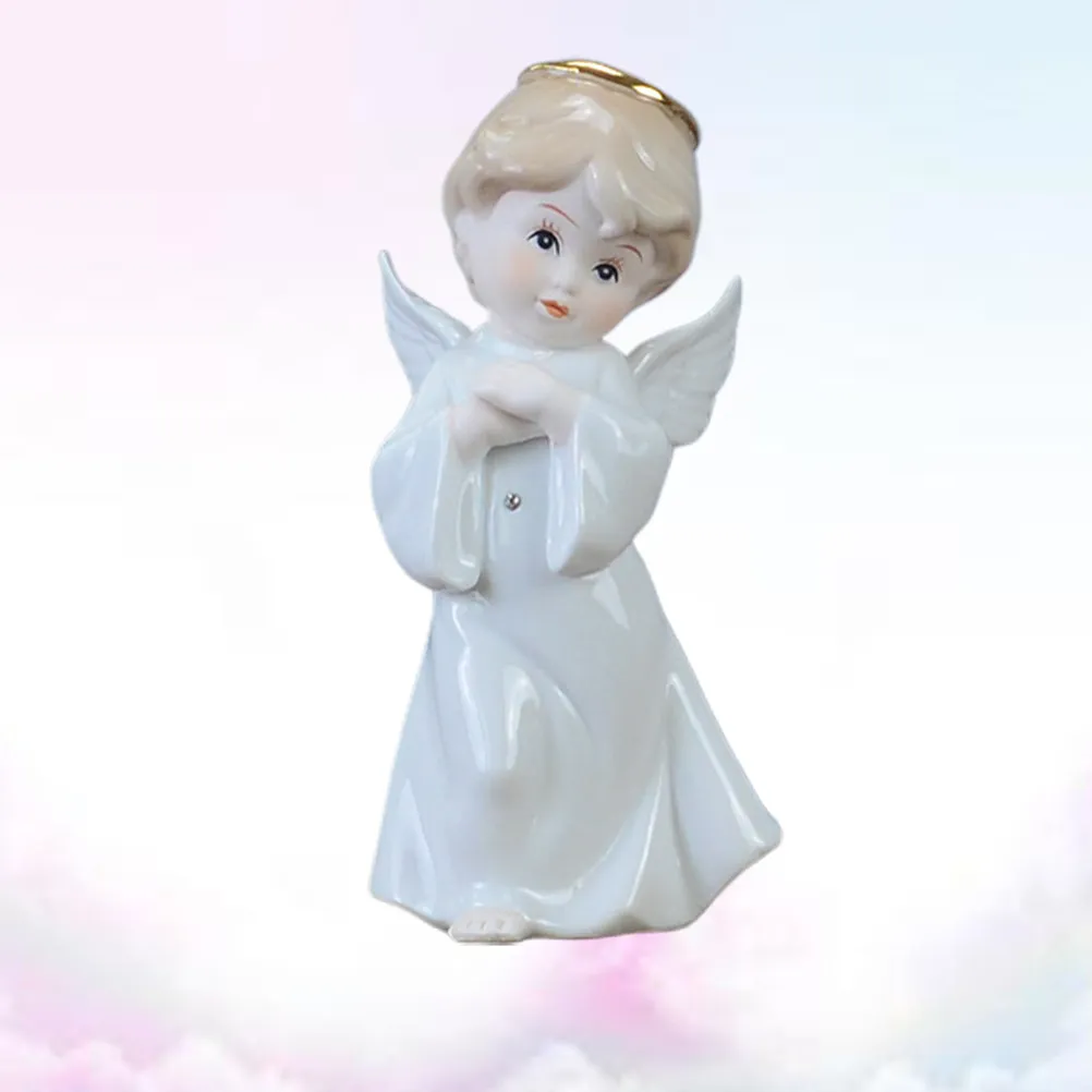 Small Angel Desktop Decoration Ceramic Craft Elegant White Table Ornament Home Adornment Creative Cherub Statue for Office