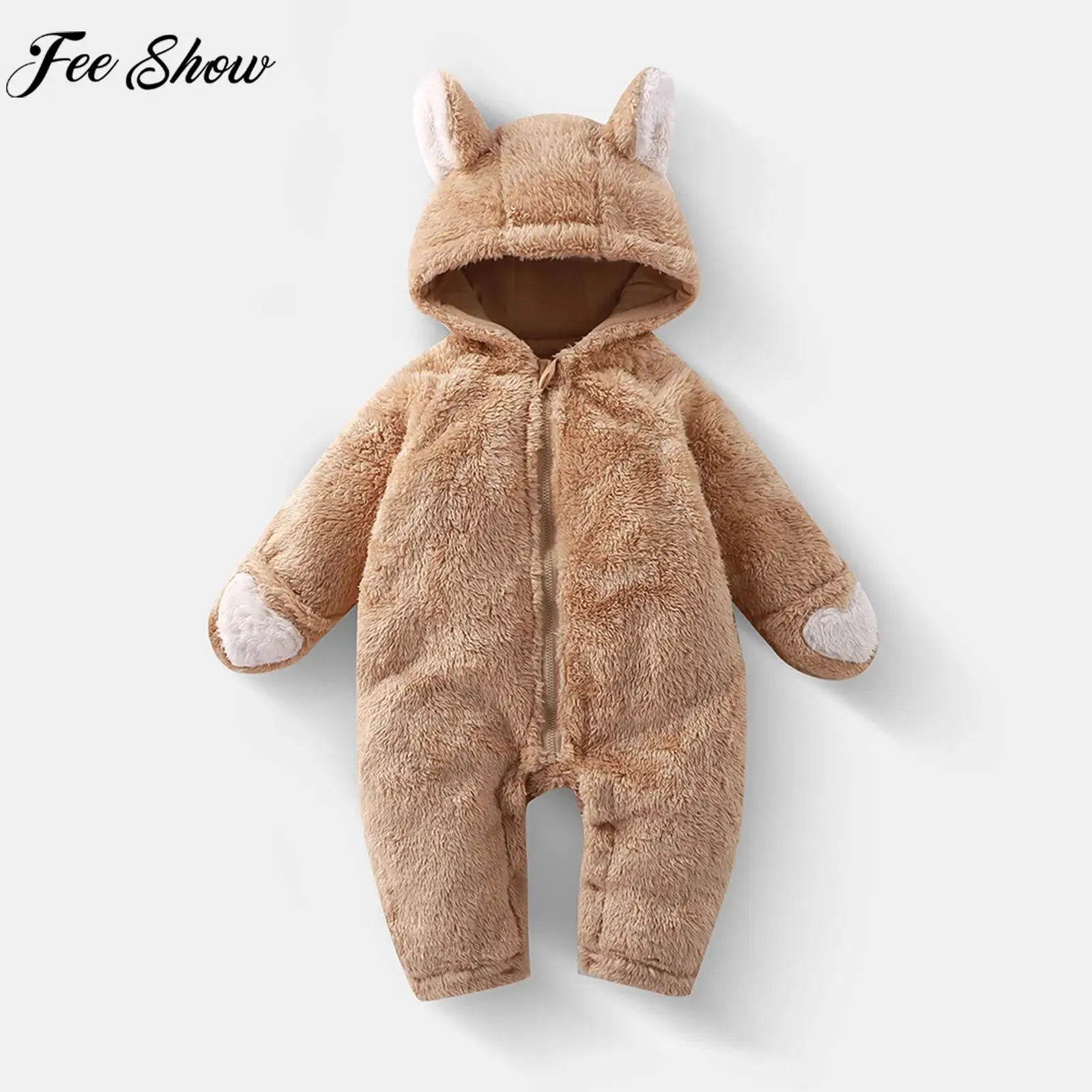 

Зимний теплый зимний комбинезон для маленьких девочек и мальчиков, комбинезон с капюшоном из кораллового флиса с милыми животными, толстый плюшевый комбинезон на молнии с длинными рукавами, куртка