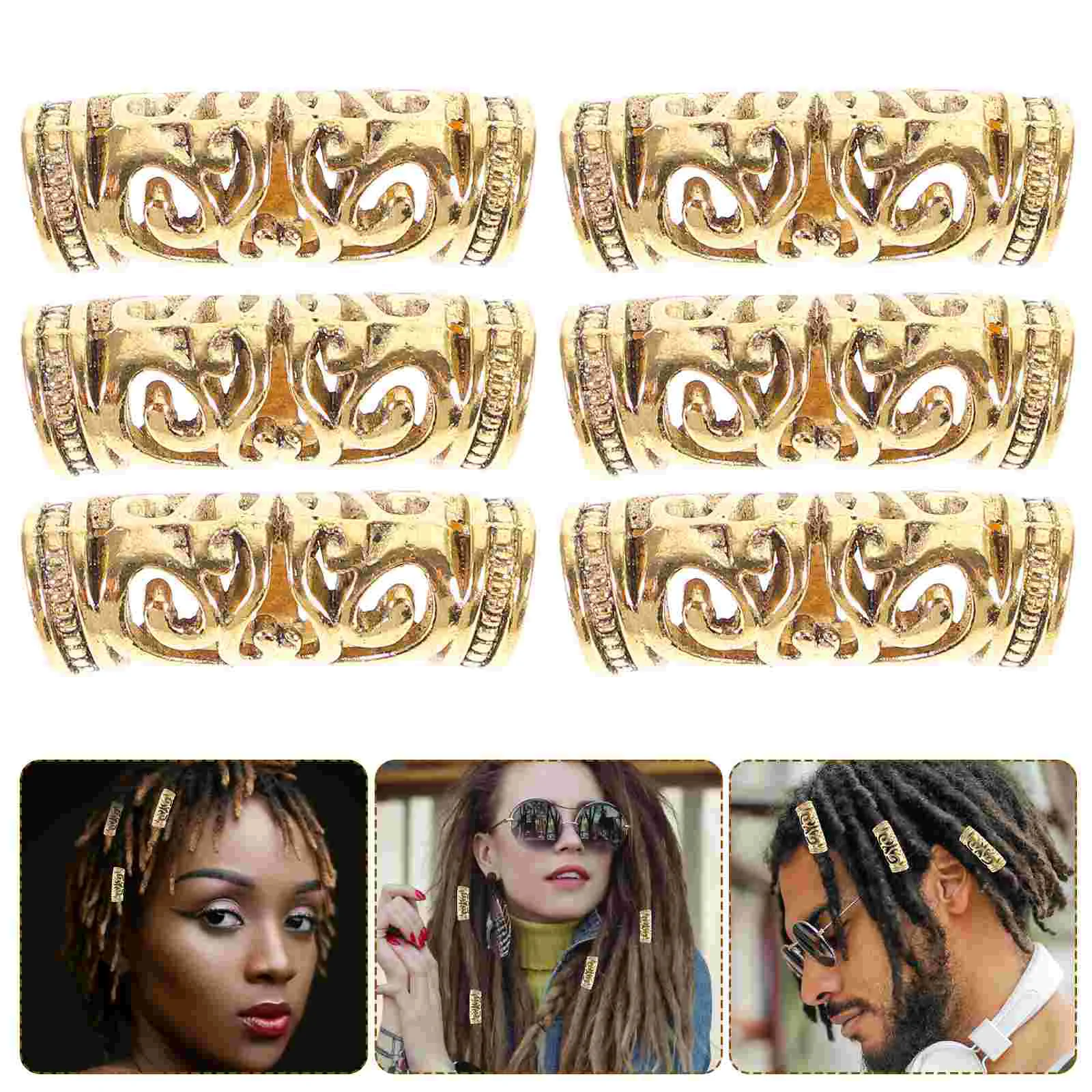 

6 Pcs Dreadlocks Hair Accessories Cuffs Alloy Braids Beads Ring Rings Filigree Tube