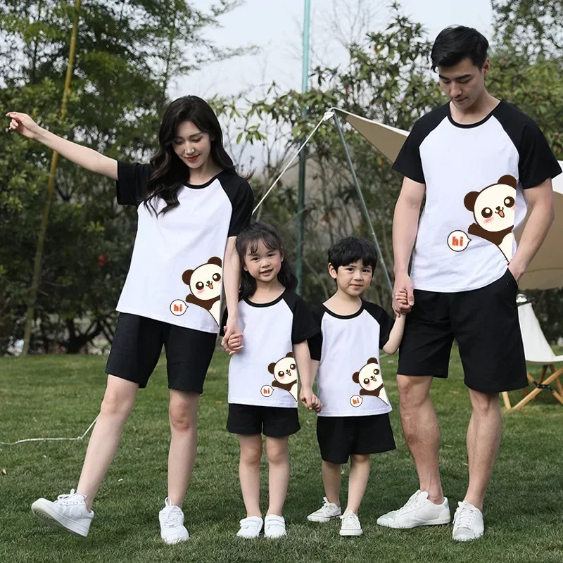 

Kids Mother Daughter Clothes Matching Family Outfits Cotton T-shirt Baby Romper Tops Parent-child Outfits Cute Panda Pattern Tee