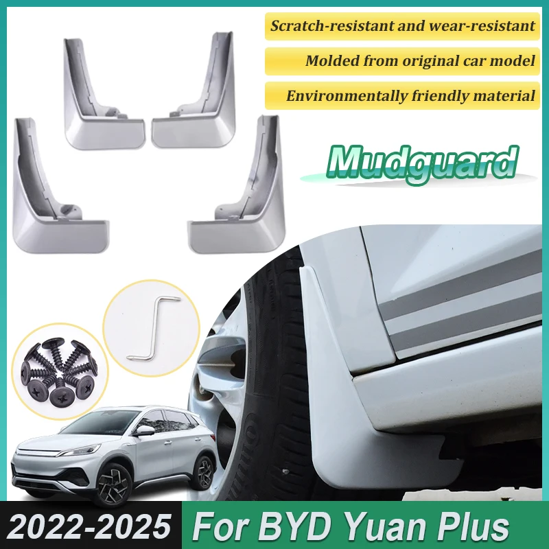 

4 шт. краска для BYD Yuan Plus, аксессуары 2025 Atto 3 2022-2024, передние брызговики, задние брызговики, колеса, клапаны, крылья, автомобильные аксессуары