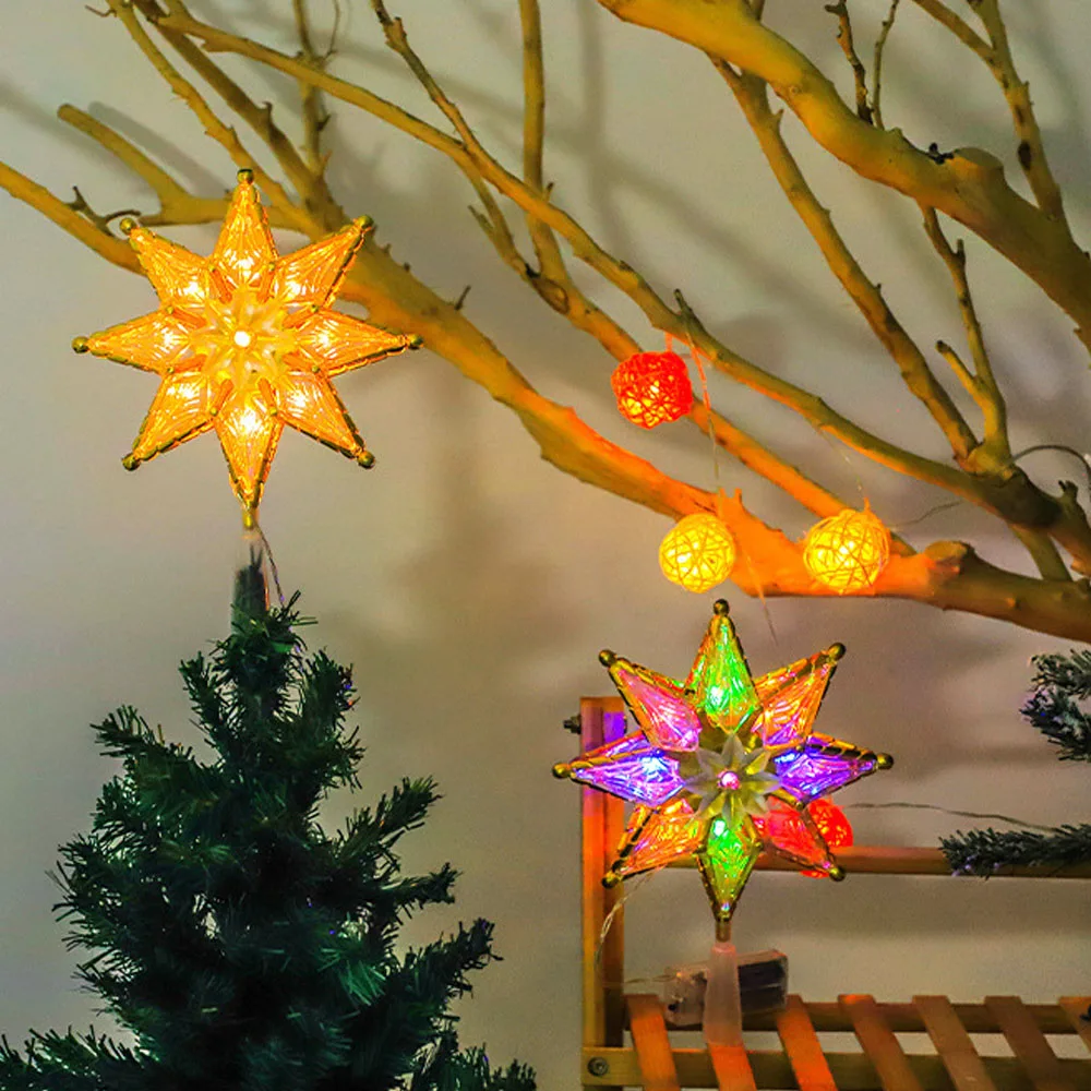 5-1Pcs Large 20cm Christmas Tree Star Lamp LED Fairy Pentagonal Lights for Wedding Xmas New Year Home Party Room Patio Decor