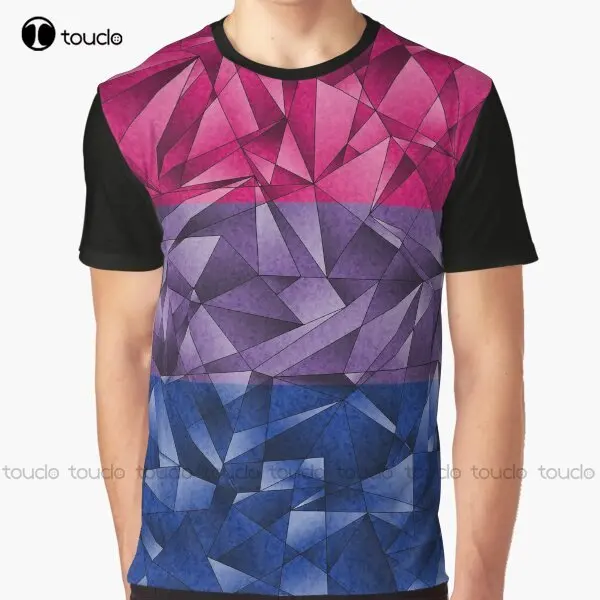 Abstract Fractal Triangles Bisexual Pride Flag Pattern Graphic T-Shirt Custom Aldult Teen Unisex Digital Printing Tee Shirts