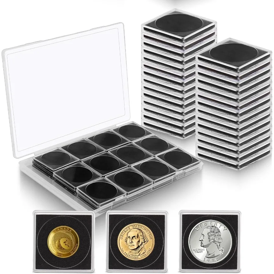 

24 PCS Acrylic Coin Holders for All Coins 5 Sizes Coin Collection Cases with Sponges 20/25/30/35/40 mm Adjustable Coin Protecto