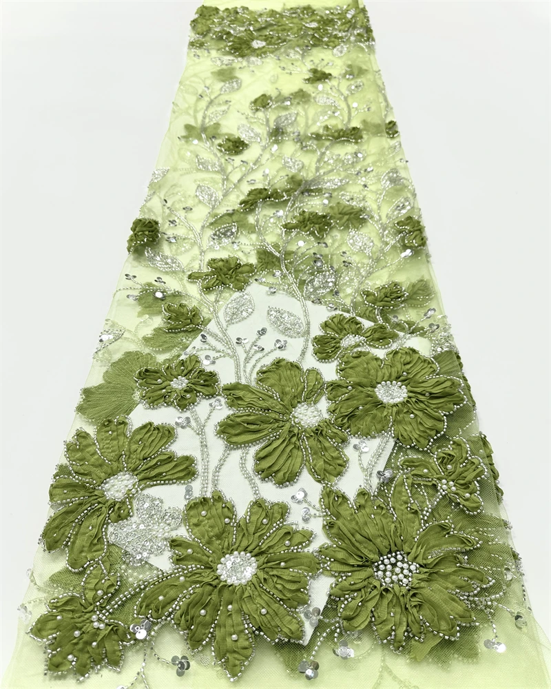 

Nigerian Sequins Party Lace African Beads Lace Fabric 2025 High Quality 5Yards African French Tulle Net Lace Wedding Material