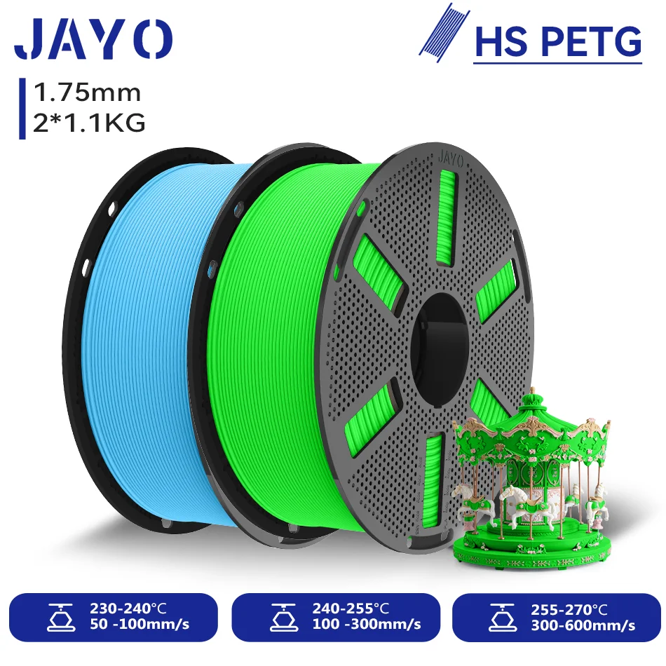 JAYO 2 Rollen Hochgeschwindigkeits-Matt-PETG 3D-Drucker-Filament, Hochfließend 50-600mm/s, Matt-Effekt PETG 3D-Druckmaterial für 3D-Drucker & -Stifte