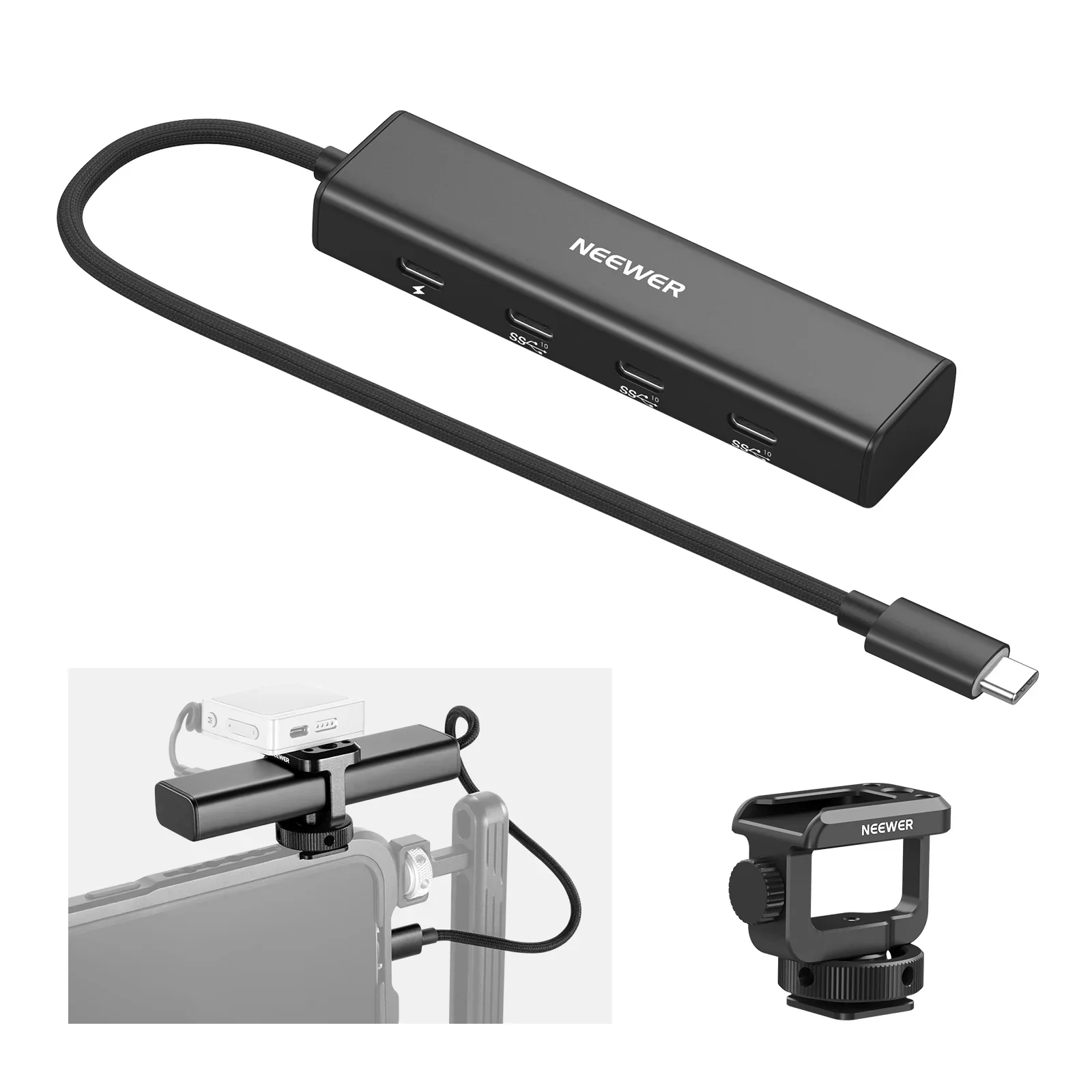 neewer-ps020e-4-in-1-usb-c-hub-31-gen2-100w-pd-docking-station-with-cold-shoe-adapter-for-vlogging