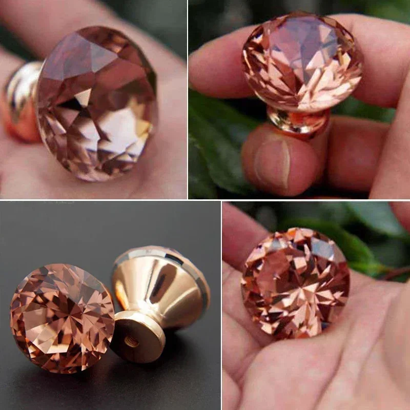 1PC Rose Gold Rhinestone Door Knob Cabinet Drawer Cupboard Wardrobe Kitchen Pull Handle Door Pulls Hardware Cabinet Accessories