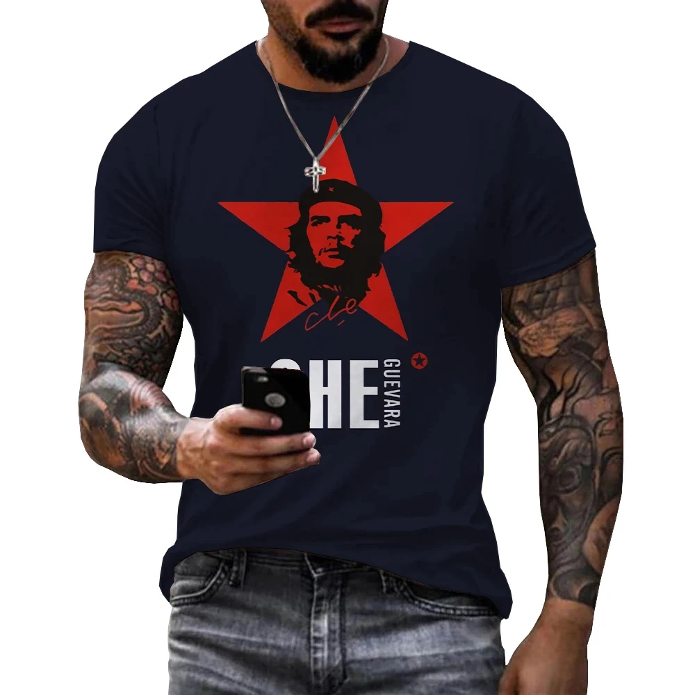 Men Vintage Che Guevara Portrait Graphic T-Shirt Retro Revolutionary Hero Print Short Sleeve Casual Crew Neck Family Kids Tees