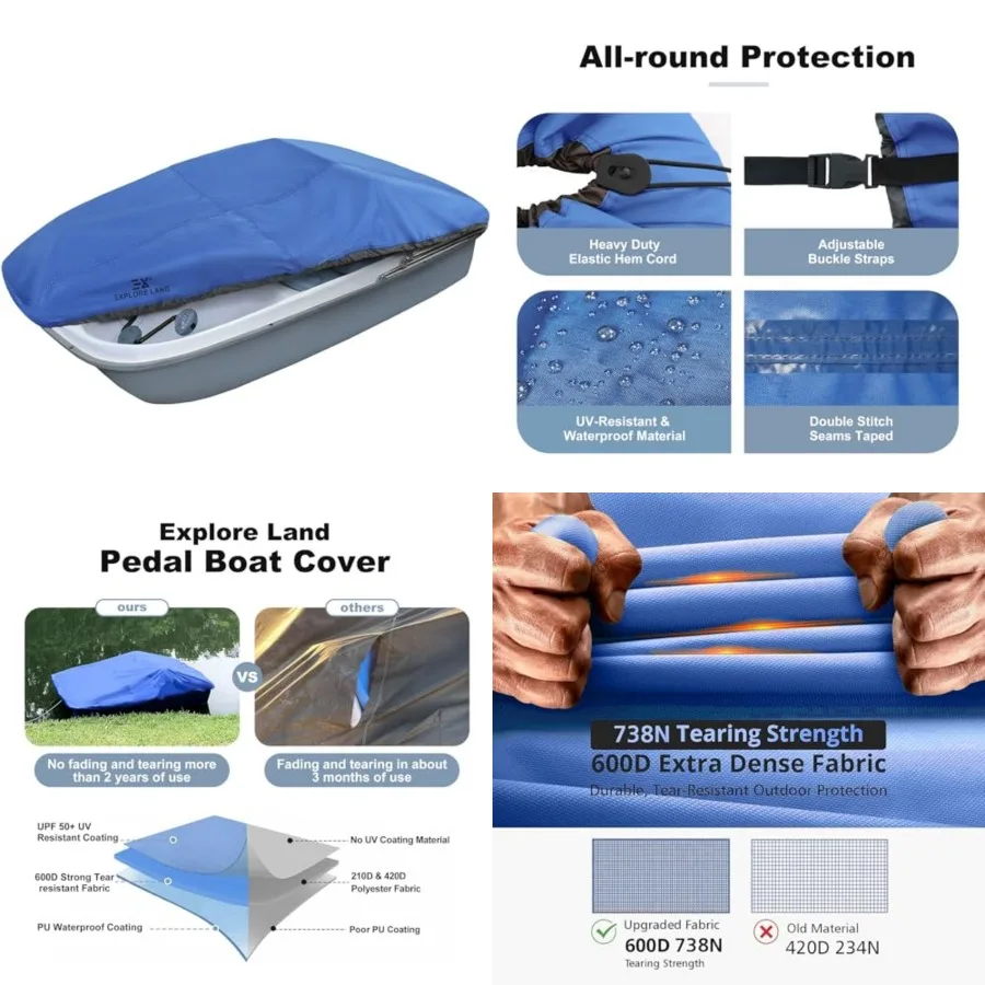 

Pedal Boat Cover - Waterproof Heavy Duty Outdoor 3 or 5 Person Paddle Boat Protector