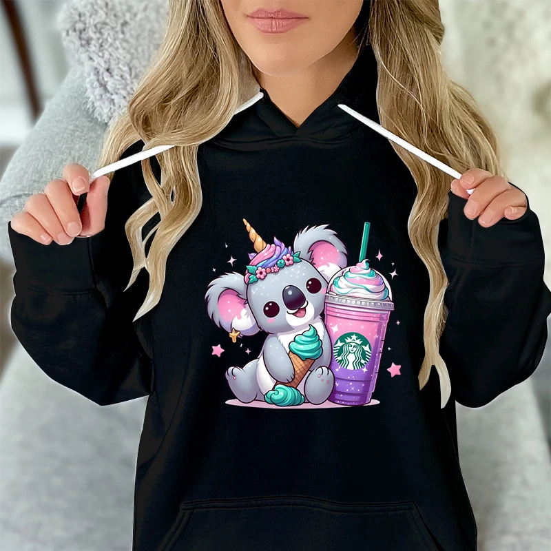 

Women's Sweatshirt Cartoon Cute Koala Printed Sweatshirt Hoodie Unisex Ice Cream Milk Tea Koala Kawaii Cartoon Fashion Hoodies