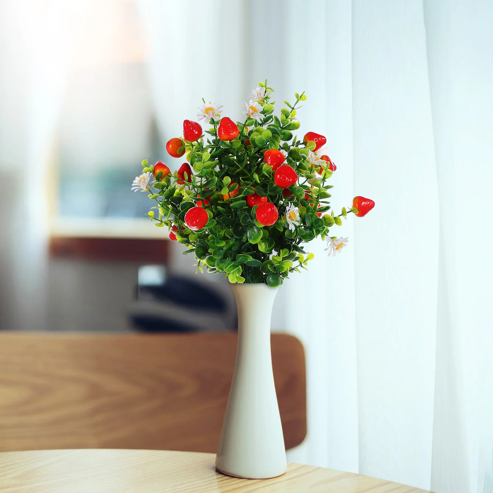 

3Pcs Artificial Eucalyptus and Strawberry Branch Bundle Realistic Faux Greenery for Home Office Wedding Party Decor