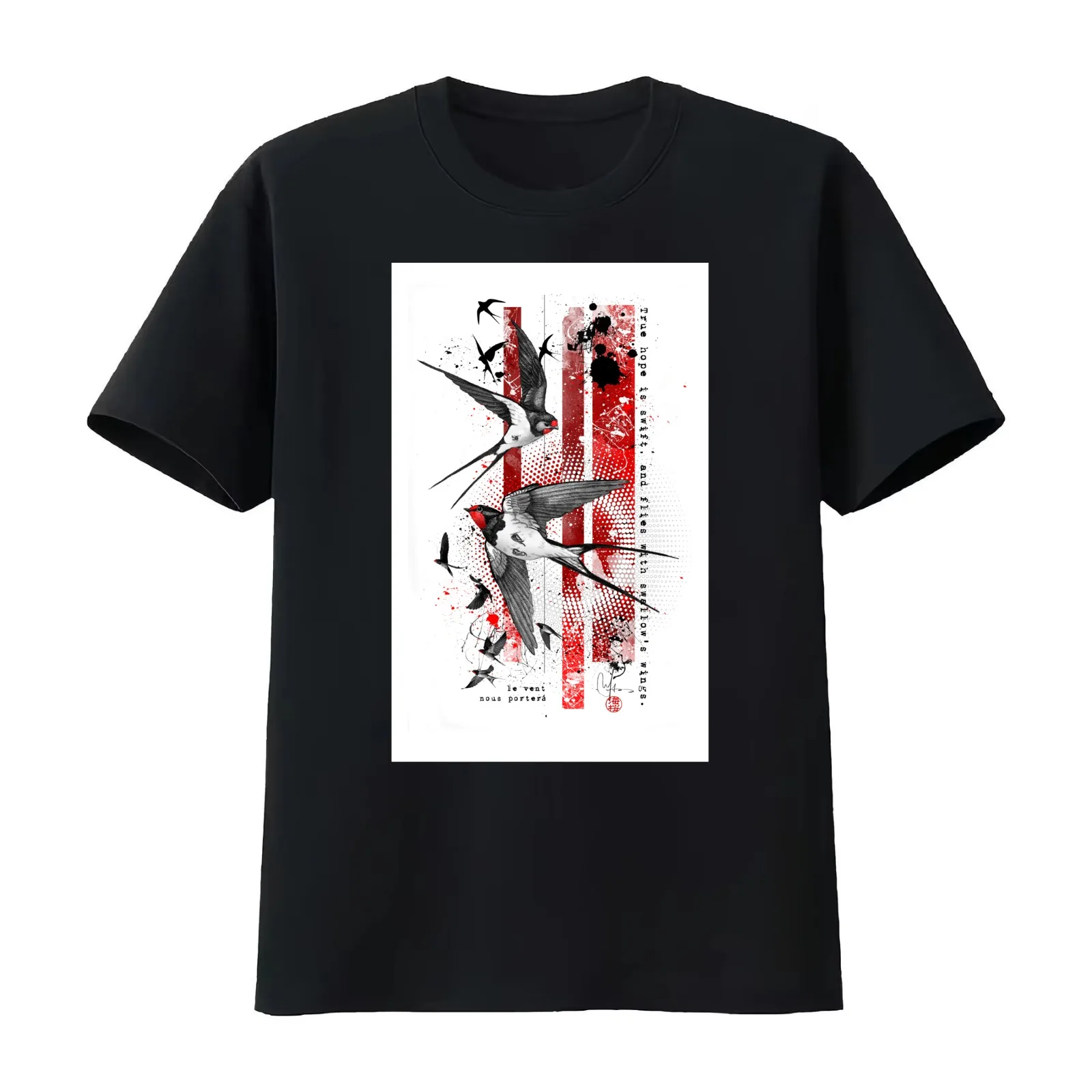 wings of a swallow T-Shirt Summer Casual Cotton Tee Oversized Streetwear Tops Vintage Graphic Print Loose Fit Short Sleeve